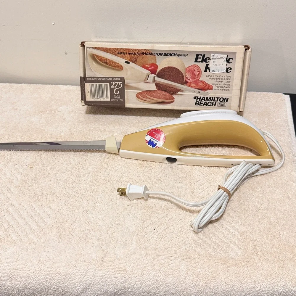 Vintage Hamilton Beach Scovill Electric Knife Model 275G Gold White Tested USA